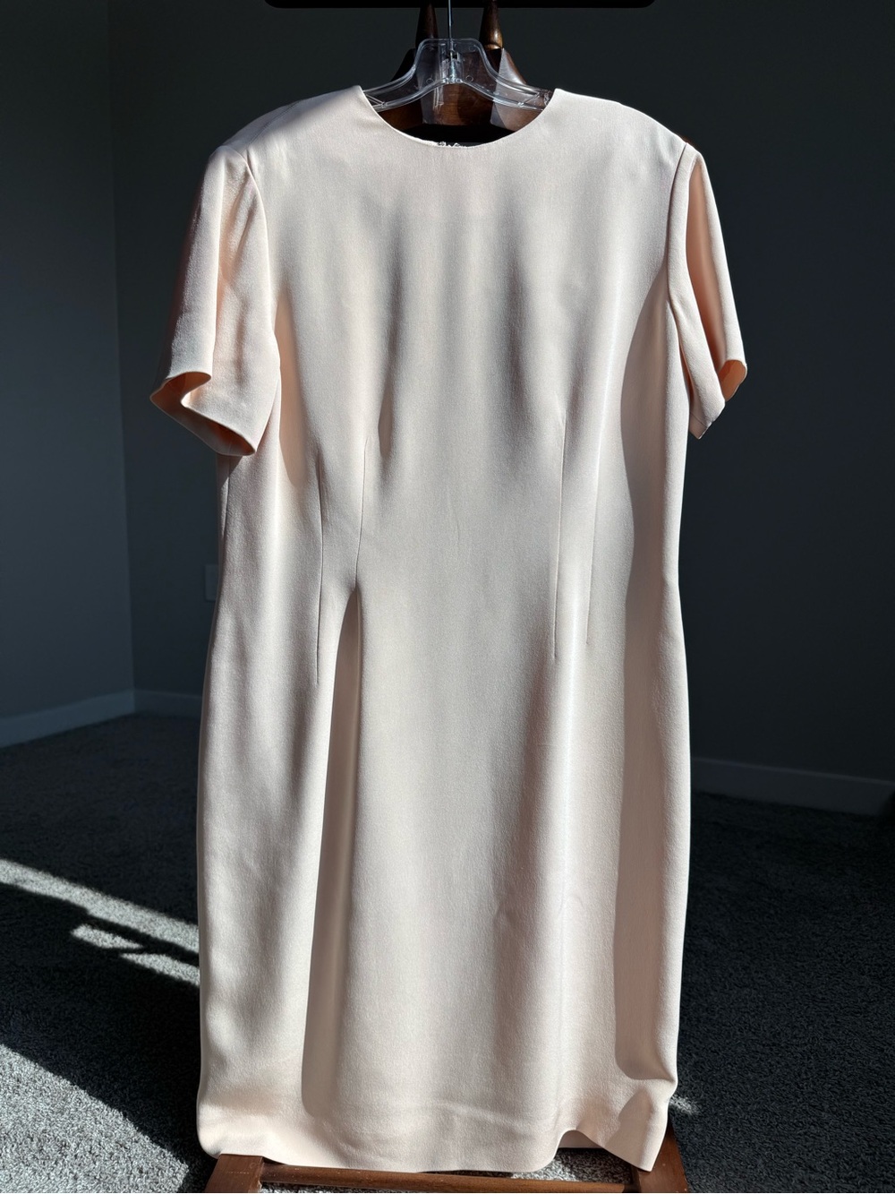 Lands’ End Blush Pink Sheath Dress 100% Silk Minimalist Midi Dress Size 10